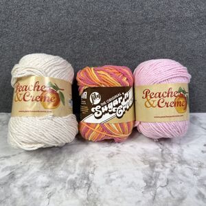 Lily Sugar 'N Cream Peaches N Crème Yarn Lot of 3 Ecru Playtime Pastel Pink 7 Oz